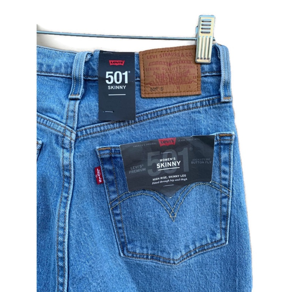 Levi’s Premium 501 Skinny High Rise Rhinestone Studded Fringe Denim Jeans NWT - Picture 4 of 6